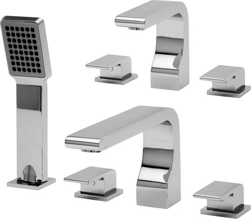 Larger image of Tre Mercati Rubik 3 Hole Basin & 4 Hole Bath Shower Mixer Tap Set (Chrome).