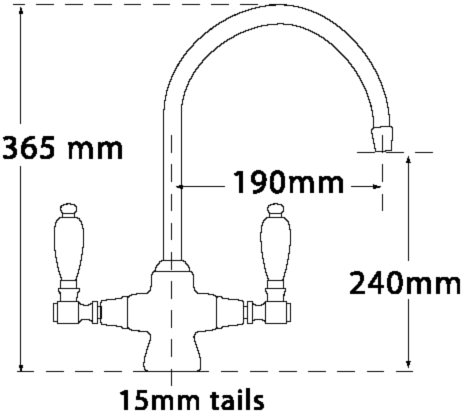 Technical image of Tre Mercati Kitchen Series 900 Lever Dual Flow Kitchen Tap (Gold).