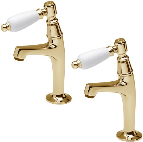 Larger image of Tre Mercati Kitchen Series 900 Lever High Neck Pillar Taps (Gold, Pair).