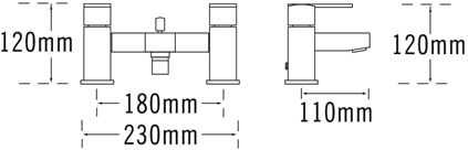 Technical image of Tre Mercati Turn Me On Basin Tap & Bath Shower Mixer Tap Set (Chrome).