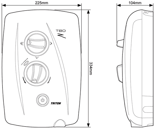 Technical image of Triton Showers T80Z Fast Fit Electric Shower, 7.5kW (White & Chrome).