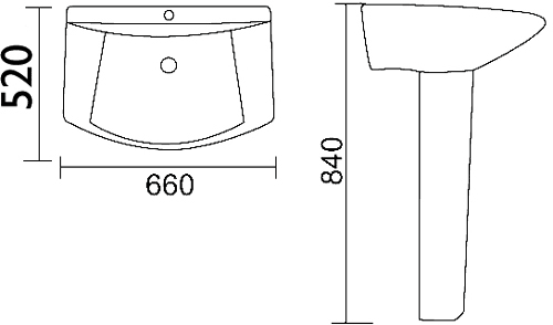 Technical image of Thames Square designer four piece bathroom suite with 1 tap hole basin.