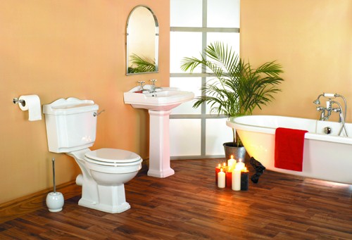 Example image of Thames Traditional four piece bathroom suite with 2 tap hole basin.