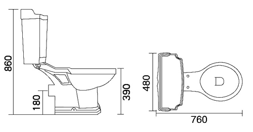 Technical image of Thames Traditional four piece bathroom suite with 2 tap hole basin.