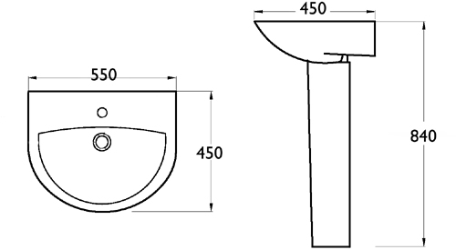 Technical image of Thames Modern value four piece bathroom suite with 1 tap hole basin.