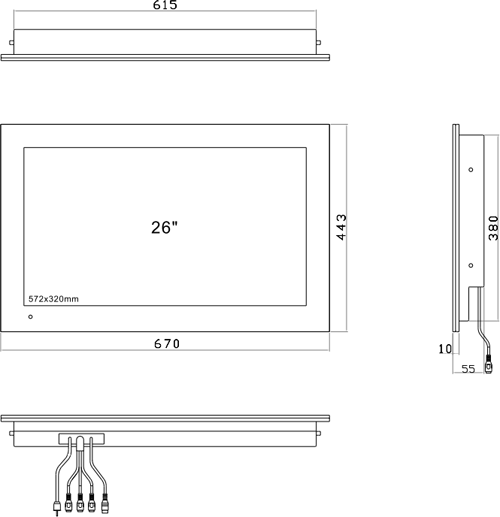 Technical image of TechVision 26" Edge Waterproof LCD HD TV (Black, 1080p).