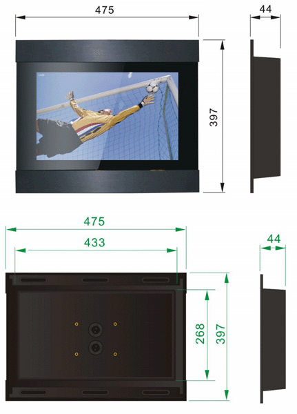 Technical image of TechVision 19" Infiniti Waterproof LCD TV (Mirror & Silver).