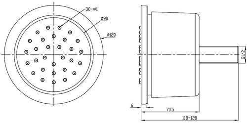 Technical image of Ultra Showers 4 x Adjustable Round Body Jets (Flush To Wall).