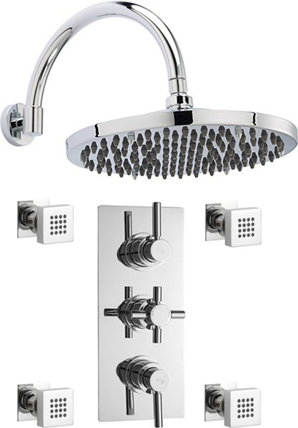 Larger image of Hudson Reed Tec Triple Thermostatic Shower Valve, 12" Shower Head & Jets.