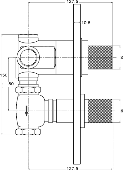 Technical image of Ultra Mantra 3/4" Twin Concealed Thermostatic Shower Valve.