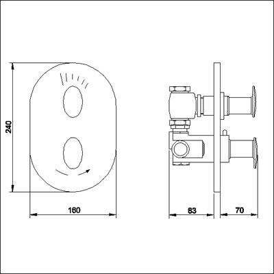 Technical image of Ultra Ella Twin concealed thermostatic shower valve