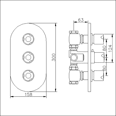 Technical image of Ultra Laser Triple concealed thermostatic shower valve