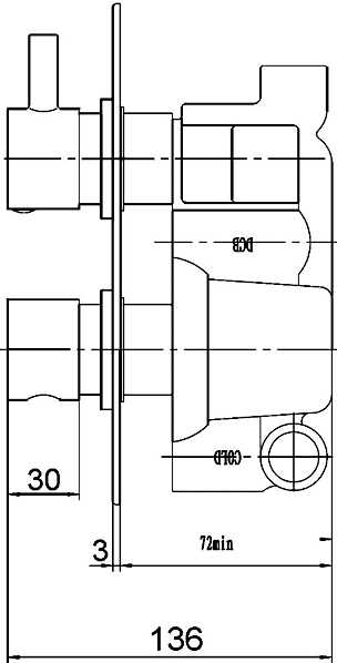 Technical image of Hudson Reed Tec 3/4" Twin Thermostatic Shower Valve, Diverter, Head & Jets.