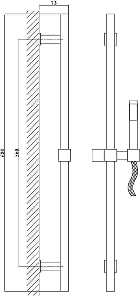 Technical image of Hudson Reed Tec Twin Thermostatic Shower Valve, Diverter, Head & Slide Rail.