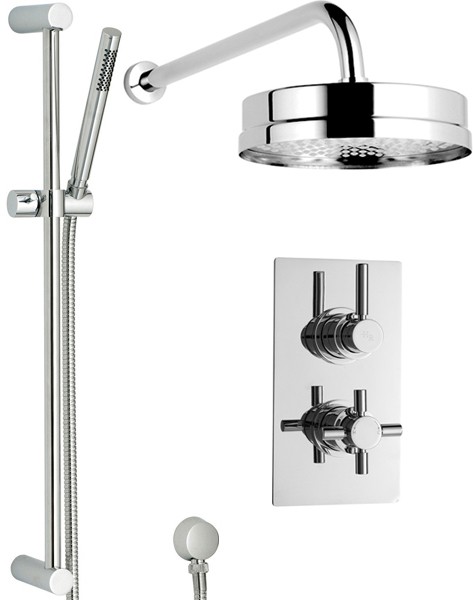 Larger image of Hudson Reed Tec Twin Thermostatic Shower Valve, Diverter, Head & Slide Rail.