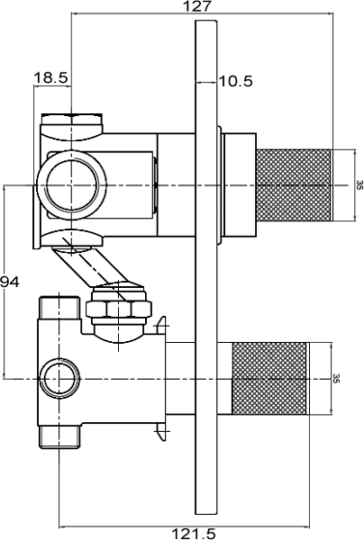 Technical image of Ultra Aspect Twin concealed shower valve with diverter