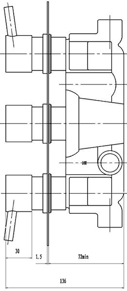 Technical image of Hudson Reed Jule Triple concealed thermostatic shower valve.