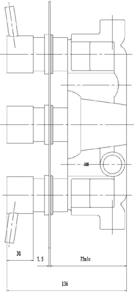 Technical image of Hudson Reed Kia Triple Thermostatic Shower Valve, Slide Rail & Handset.