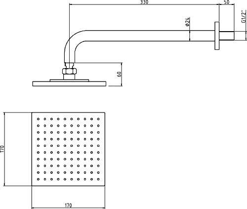 Technical image of Hudson Reed Kubix Twin Concealed Thermostatic Shower Valve & Fixed Head.