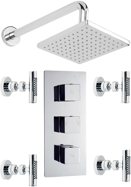 Larger image of Hudson Reed Kubix Triple Concealed Thermostatic Shower Valve, Head & Jets.