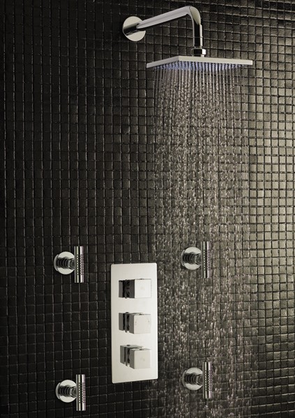Example image of Hudson Reed Kubix Triple Concealed Thermostatic Shower Valve, Head & Jets.