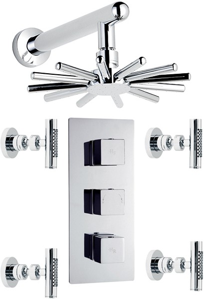 Larger image of Hudson Reed Kubix Triple Concealed Thermostatic Shower Valve, Head & Jets.