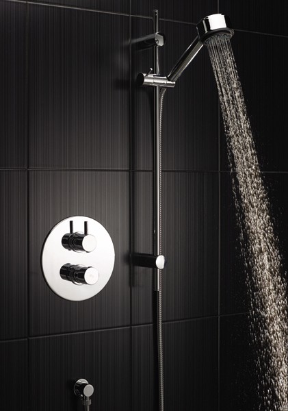 Example image of Hudson Reed Clio Twin Thermostatic Shower Valve, Slide Rail & Handset.
