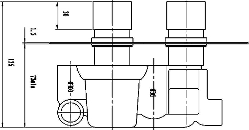 Technical image of Hudson Reed Kubix Twin Concealed Thermostatic Shower Valve With Diverter.