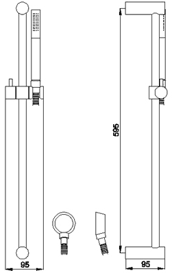 Technical image of Hudson Reed Xeta Twin Thermostatic Shower Valve, Diverter, Head & Slide Rail.