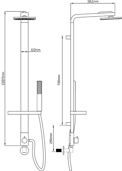 Technical image of Component Intuition Shower Kit With Diverter (Chrome).