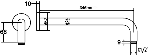 Technical image of Hudson Reed Showers Round Fixed Shower Head With Arm (200mm).