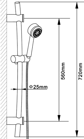 Technical image of Component Arched Slide Rail, Multi Function Shower Handset & Hose (Chrome).