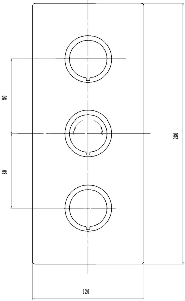 Technical image of Nuie Quest Triple Concealed Thermostatic Shower Valve.