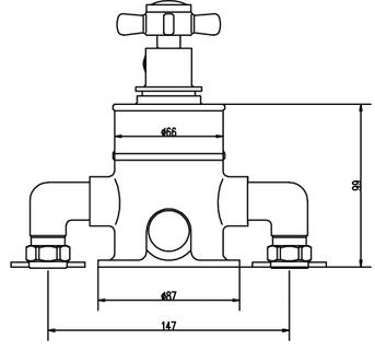 Technical image of Ultra Showers Triple Exposed Thermostatic Shower Valve & Riser Kit.