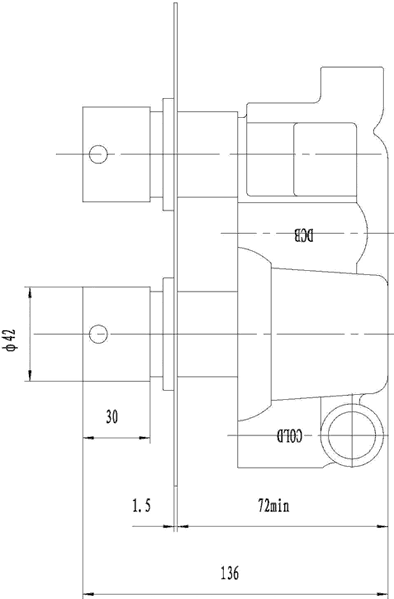 Technical image of Nuie Quest Twin Concealed Thermostatic Shower Valve With Diverter.