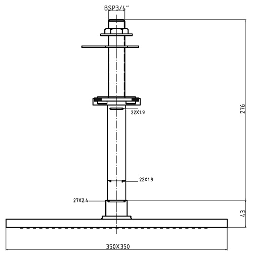 Technical image of Hudson Reed Grand XXL Sheer Square Shower Head & Ceiling Arm. 35cm (14").