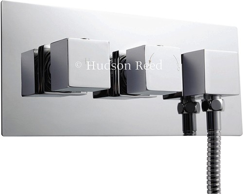 Larger image of Hudson Reed Kubix Twin Thermostatic Shower Valve With Built In Outlet (Chrome)