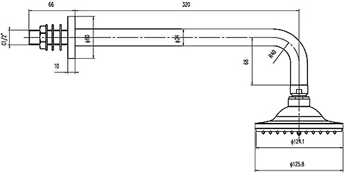 Technical image of Hudson Reed Traditional Dual Thermostatic Shower Valve & Fixed Shower Head.