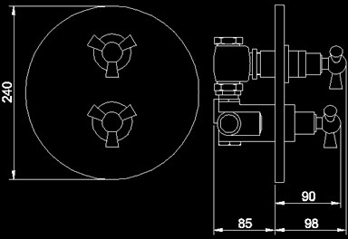 Technical image of Hudson Reed P-zazz 3/4" Twin Concealed Thermostatic Shower Valve.