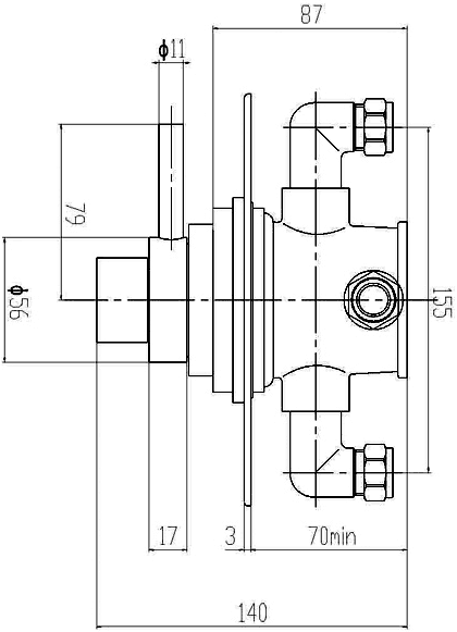 Technical image of Ultra Spirit Thermostatic Dual Shower Valve With Destiny Shower Kit.