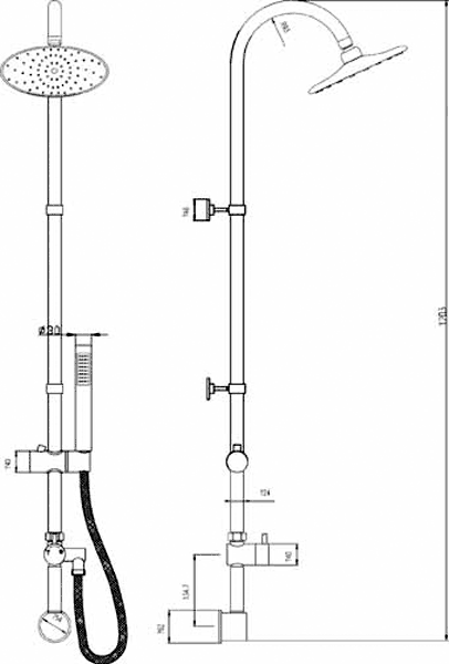 Technical image of Ultra Spirit Thermostatic Dual Shower Valve With Destiny Shower Kit.