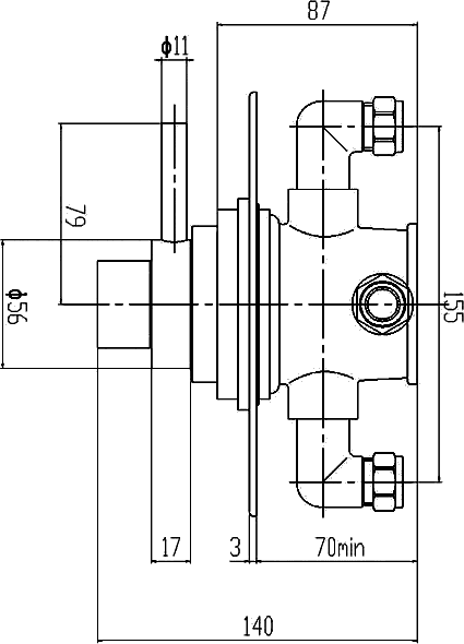 Technical image of Thermostatic Spirit Dual Exposed Shower Valve, Thermostatic.