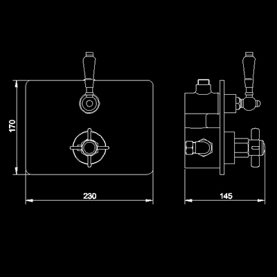 Technical image of Hudson Reed Traditional Dual concealed thermostatic shower valve.