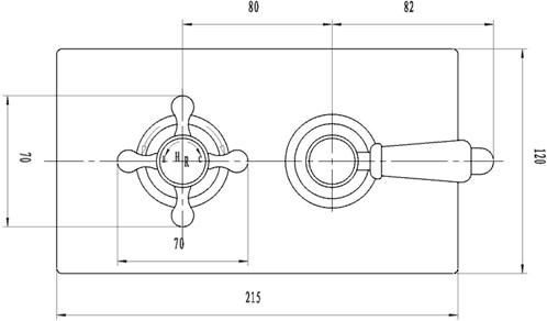 Technical image of Hudson Reed Traditional Twin Thermostatic Shower Valve & 12" Shower Head.