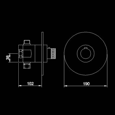 Technical image of Hudson Reed Tec Axil dual concealed thermostatic shower valve.