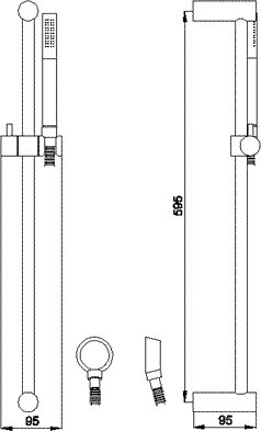 Technical image of Hudson Reed Tec Dual Thermostatic Shower Valve, Slide Rail Kit & Handset.