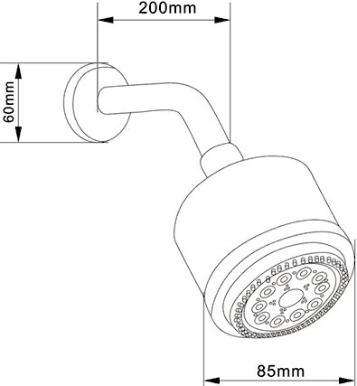 Technical image of Hudson Reed Tec Manual Concealed Shower Valve & Multi Function Shower Head.