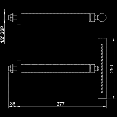 Technical image of Hudson Reed Tec T-Bar fixed shower head and arm