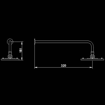 Technical image of Component Oval sheer fixed shower head and arm.