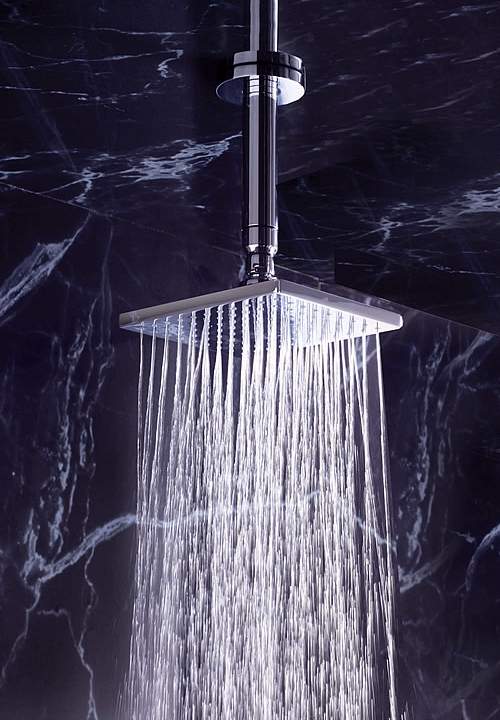 Example image of Component Square sheer fixed shower head + ceiling mounting arm. 170x170mm.